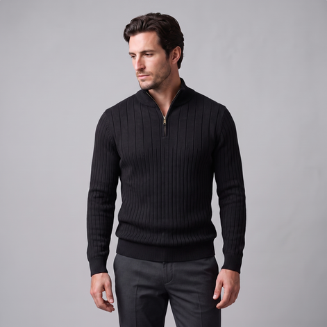 Men's Ribbed Half-Zip Cotton Sweater