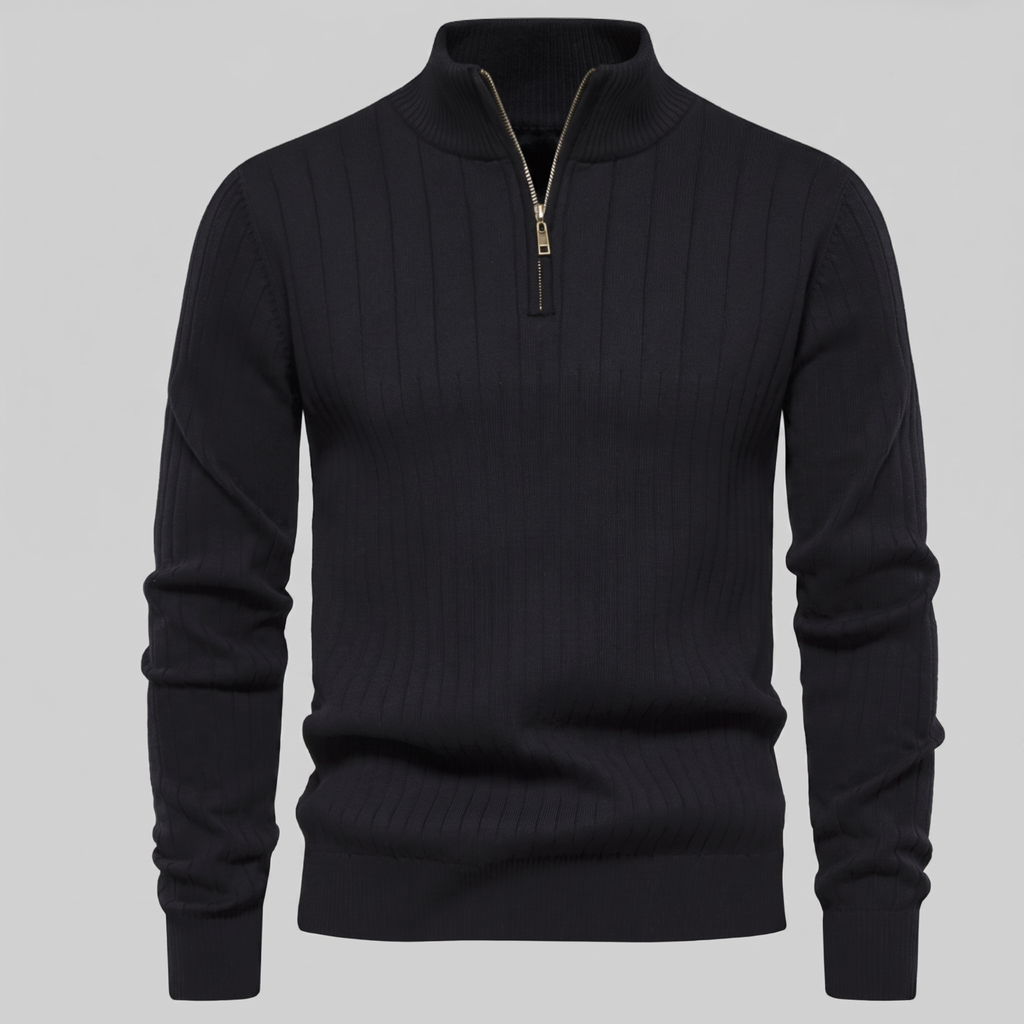 Men's Ribbed Half-Zip Cotton Sweater