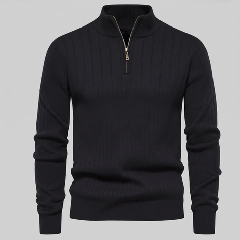 Men's Ribbed Half-Zip Cotton Sweater