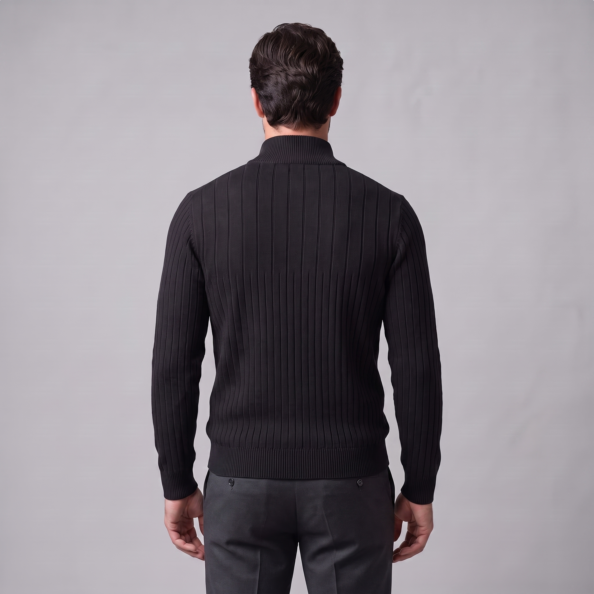 Men's Ribbed Half-Zip Cotton Sweater