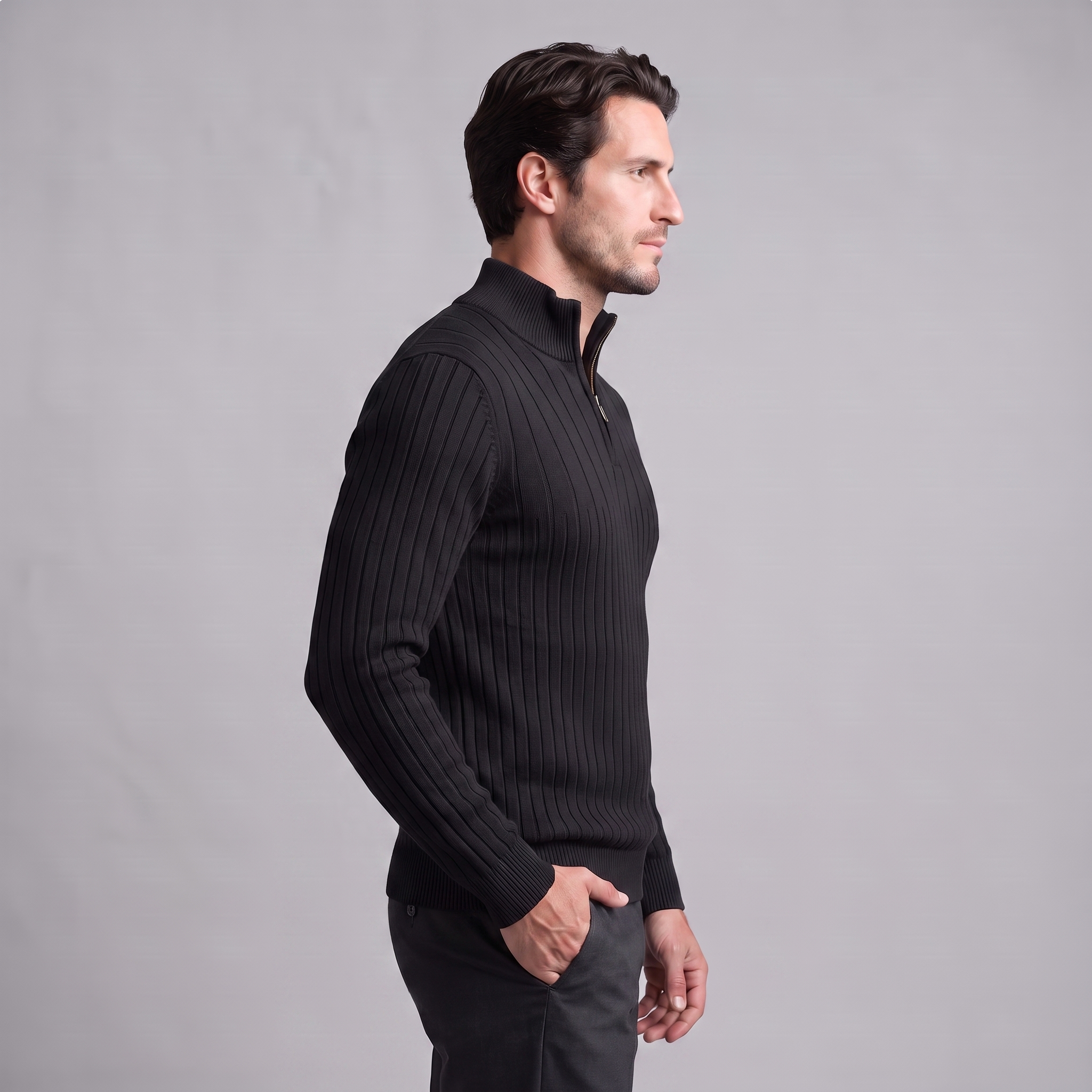 Men's Ribbed Half-Zip Cotton Sweater