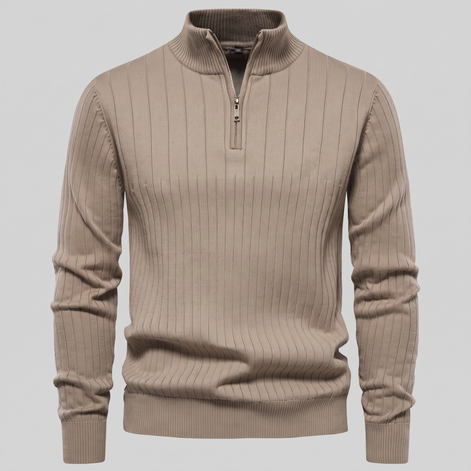 Men's Ribbed Half-Zip Cotton Sweater