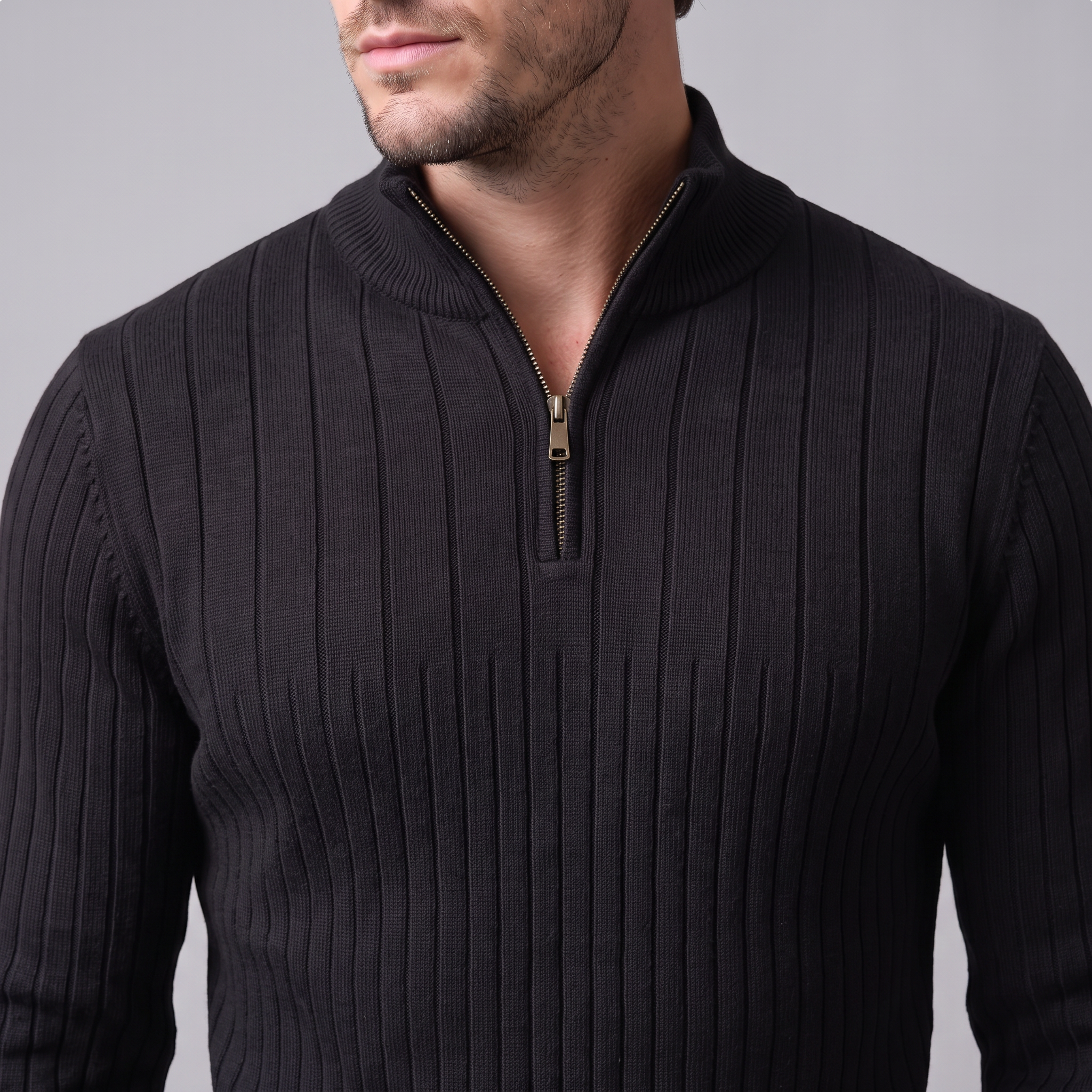 Men's Ribbed Half-Zip Cotton Sweater