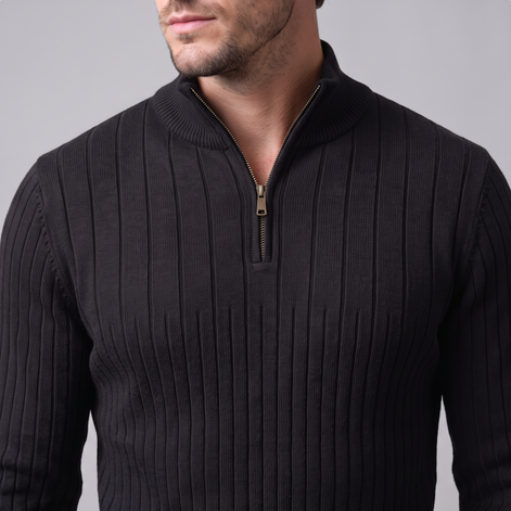 Men's Ribbed Half-Zip Cotton Sweater