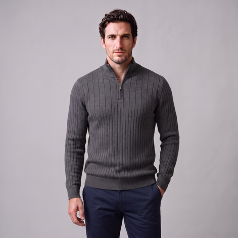 Men's Ribbed Half-Zip Cotton Sweater