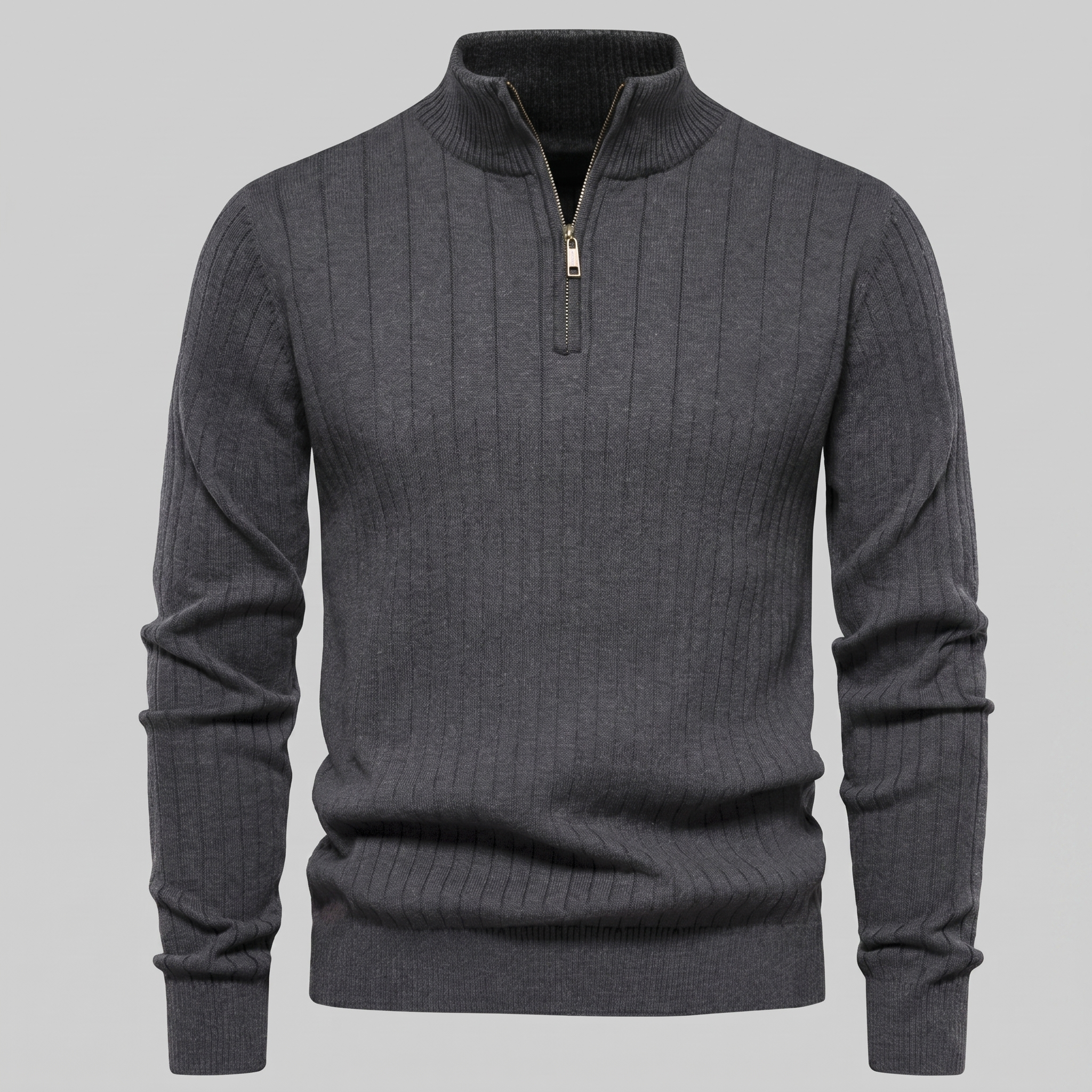 Men's Ribbed Half-Zip Cotton Sweater