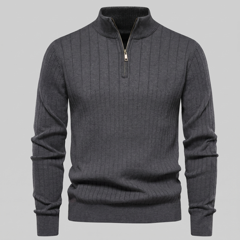 Men's Ribbed Half-Zip Cotton Sweater