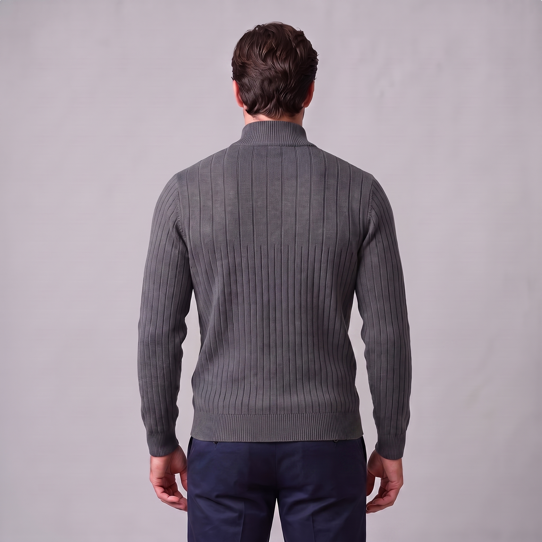 Men's Ribbed Half-Zip Cotton Sweater