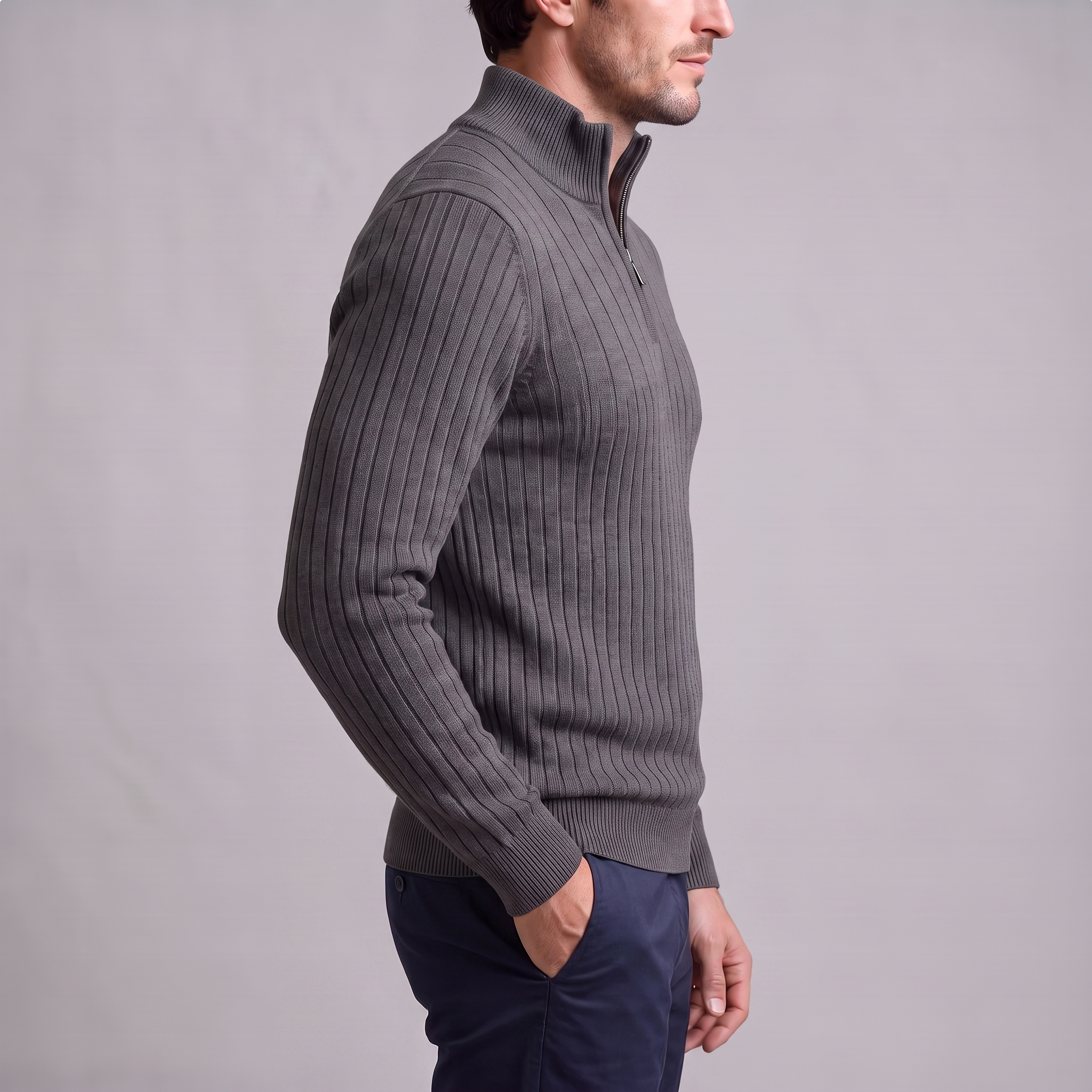 Men's Ribbed Half-Zip Cotton Sweater