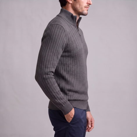 Men's Ribbed Half-Zip Cotton Sweater
