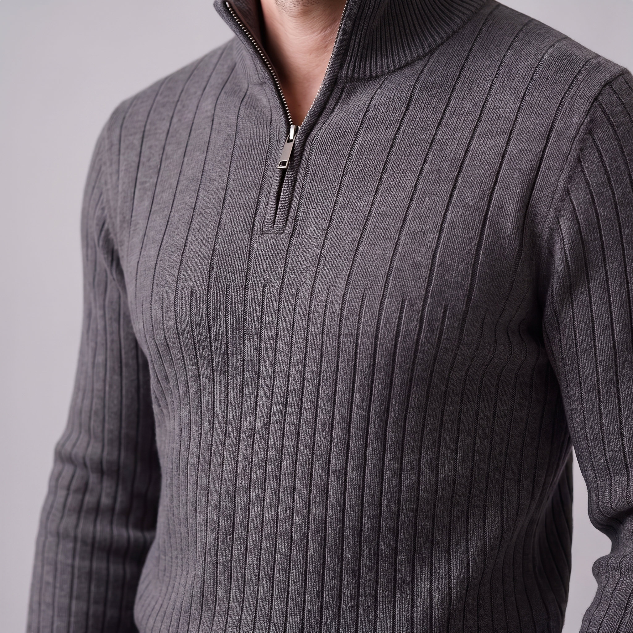 Men's Ribbed Half-Zip Cotton Sweater