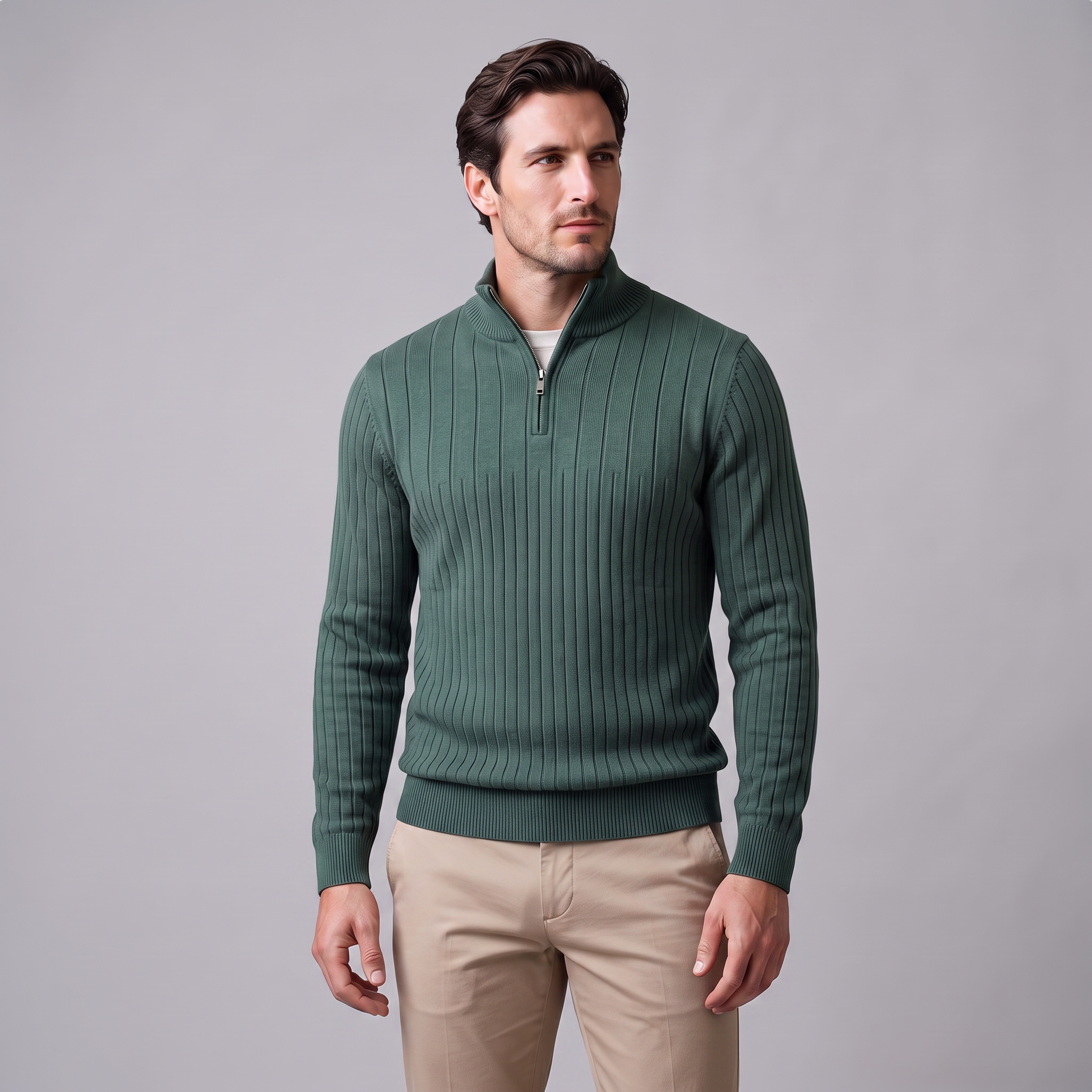 Men's Ribbed Half-Zip Cotton Sweater