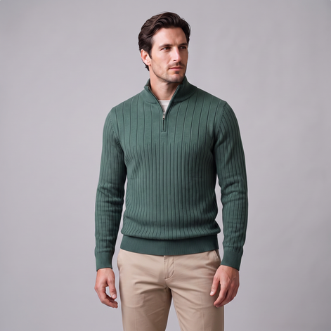 Men's Ribbed Half-Zip Cotton Sweater
