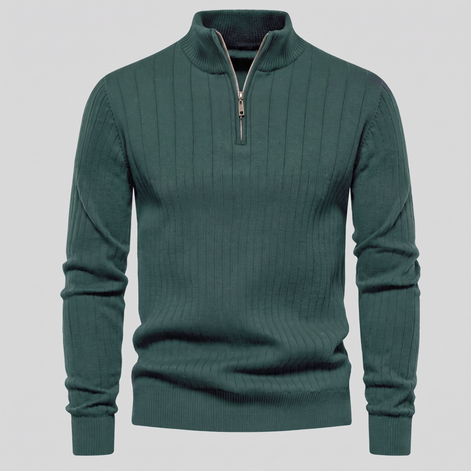 Men's Ribbed Half-Zip Cotton Sweater