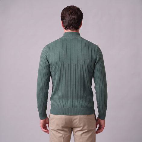 Men's Ribbed Half-Zip Cotton Sweater