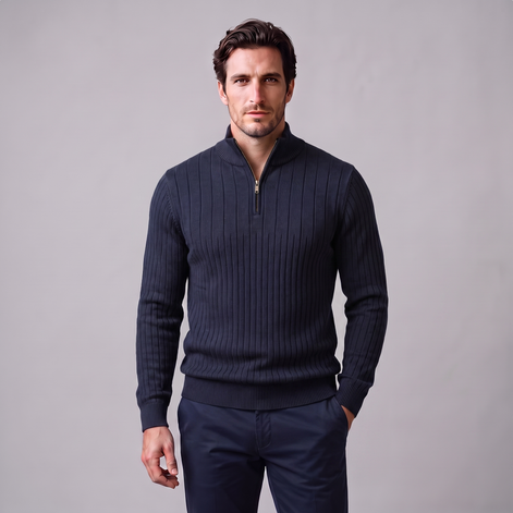 Men's Ribbed Half-Zip Cotton Sweater