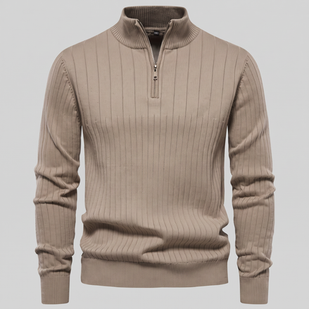 Men's Ribbed Half-Zip Cotton Sweater