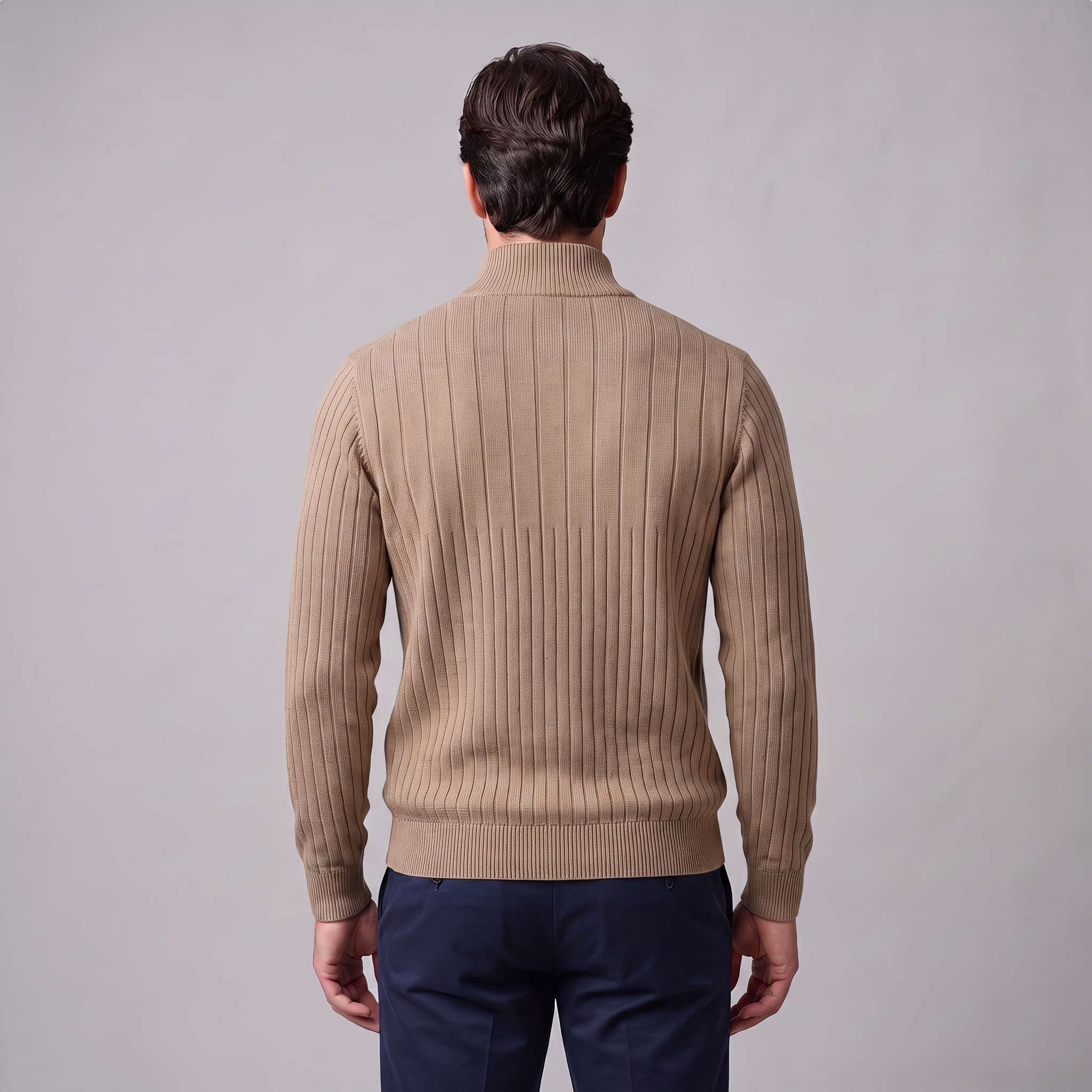 Men's Ribbed Half-Zip Cotton Sweater