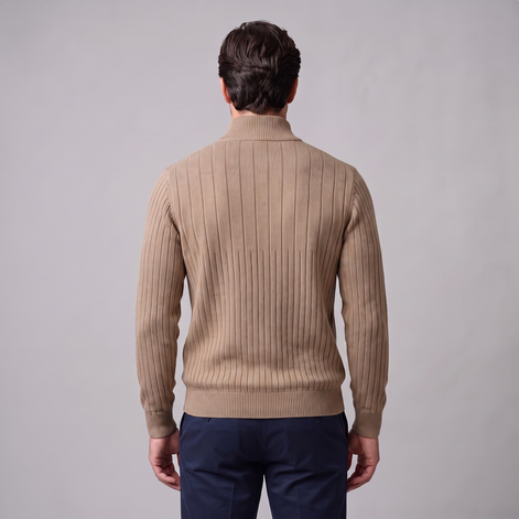 Men's Ribbed Half-Zip Cotton Sweater