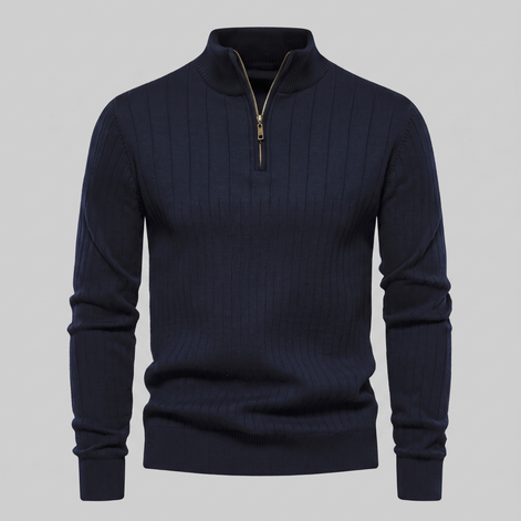 Men's Ribbed Half-Zip Cotton Sweater