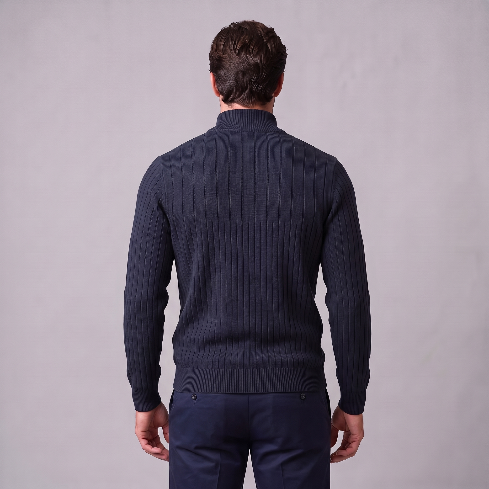 Men's Ribbed Half-Zip Cotton Sweater
