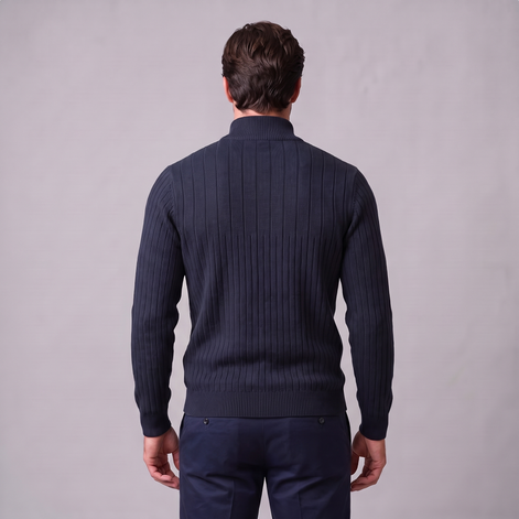 Men's Ribbed Half-Zip Cotton Sweater
