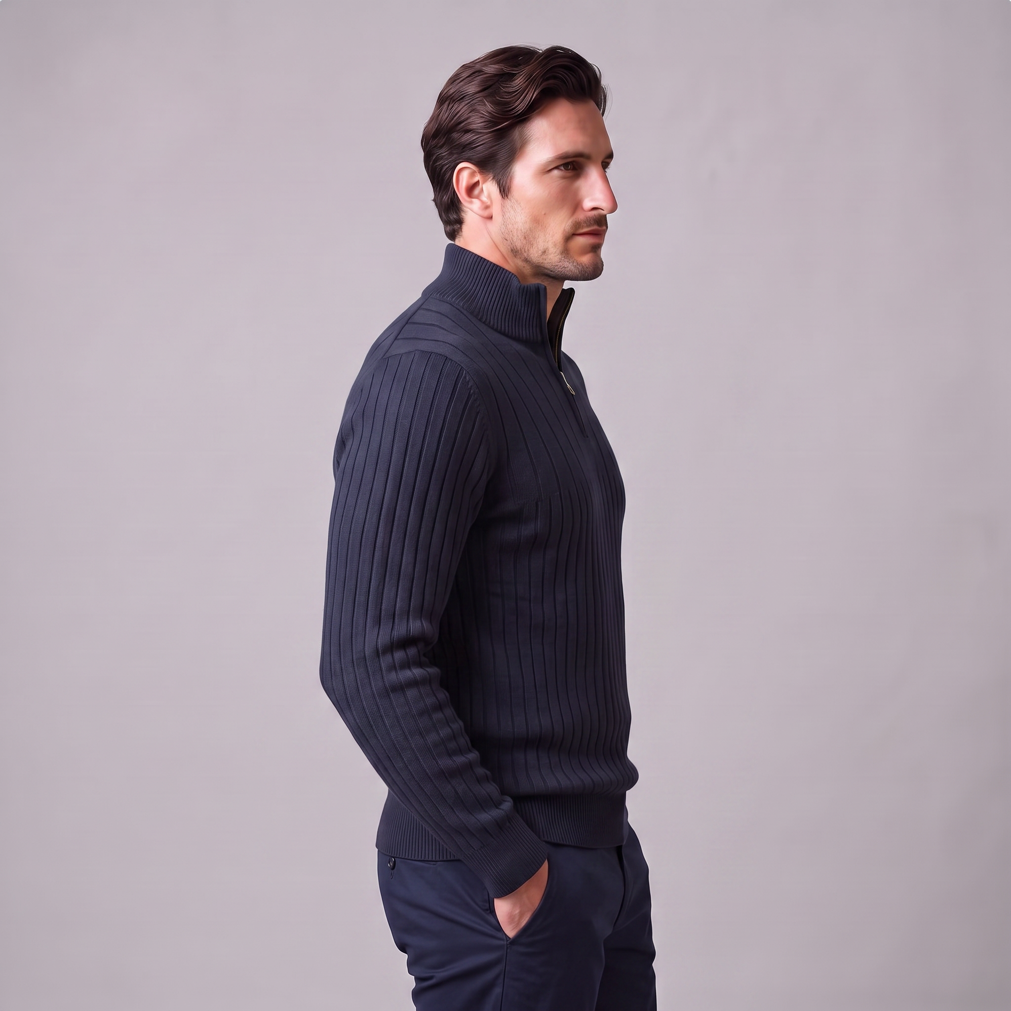Men's Ribbed Half-Zip Cotton Sweater