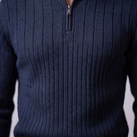 Men's Ribbed Half-Zip Cotton Sweater