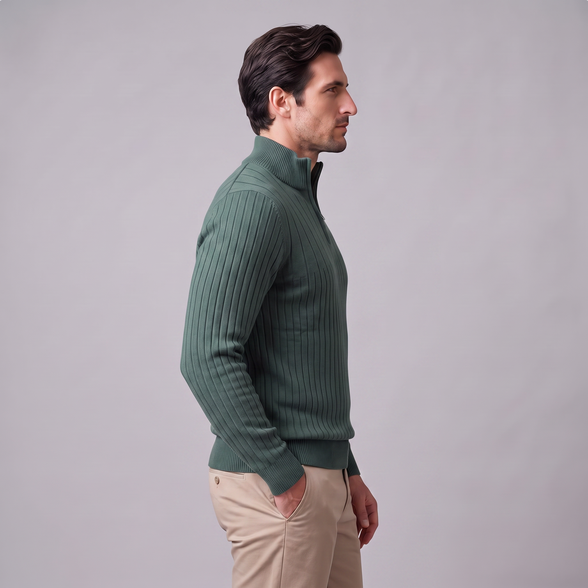 Men's Ribbed Half-Zip Cotton Sweater
