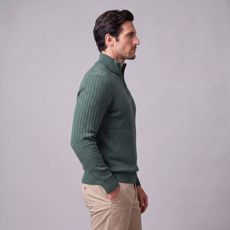 Men's Ribbed Half-Zip Cotton Sweater