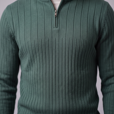 Men's Ribbed Half-Zip Cotton Sweater