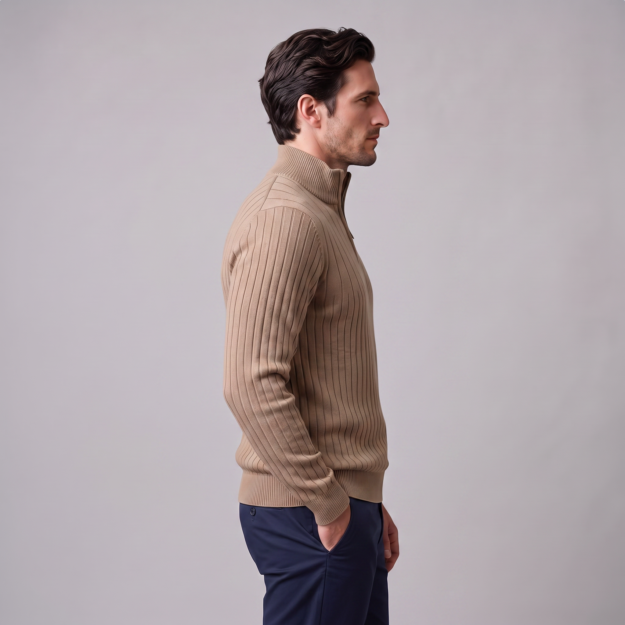 Men's Ribbed Half-Zip Cotton Sweater