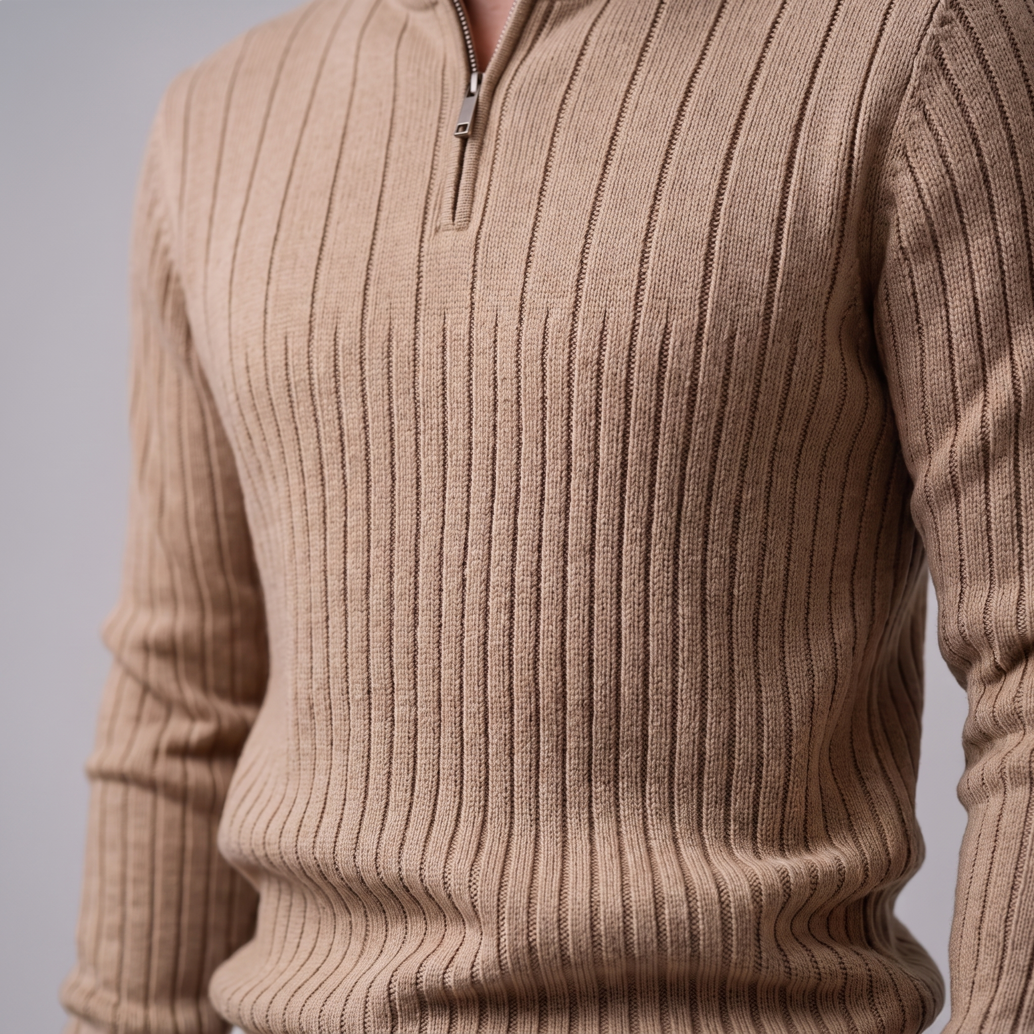 Men's Ribbed Half-Zip Cotton Sweater