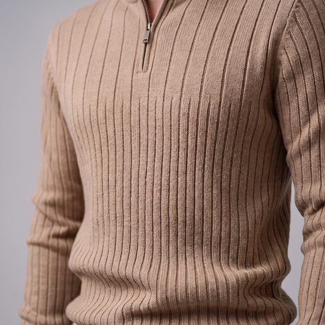 Men's Ribbed Half-Zip Cotton Sweater