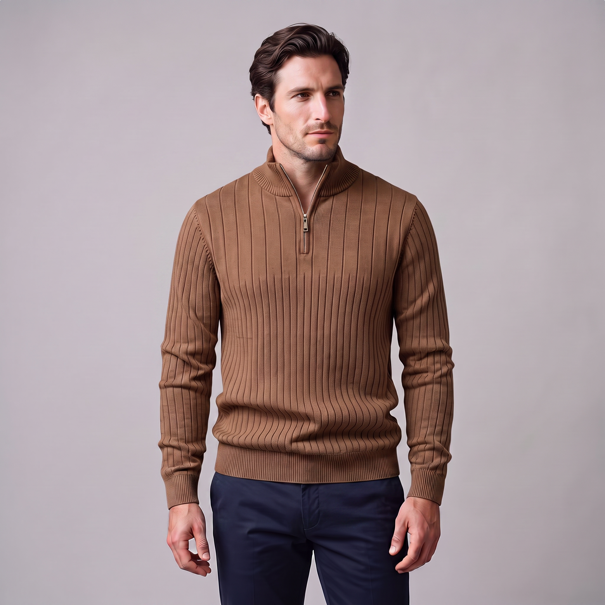 Men's Ribbed Half-Zip Cotton Sweater