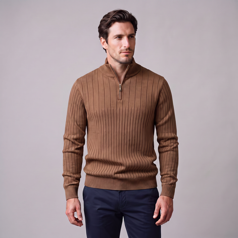 Men's Ribbed Half-Zip Cotton Sweater