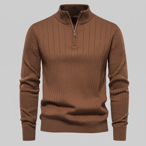 Men's Ribbed Half-Zip Cotton Sweater