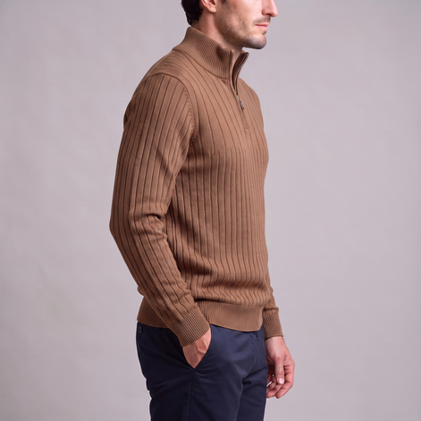 Men's Ribbed Half-Zip Cotton Sweater