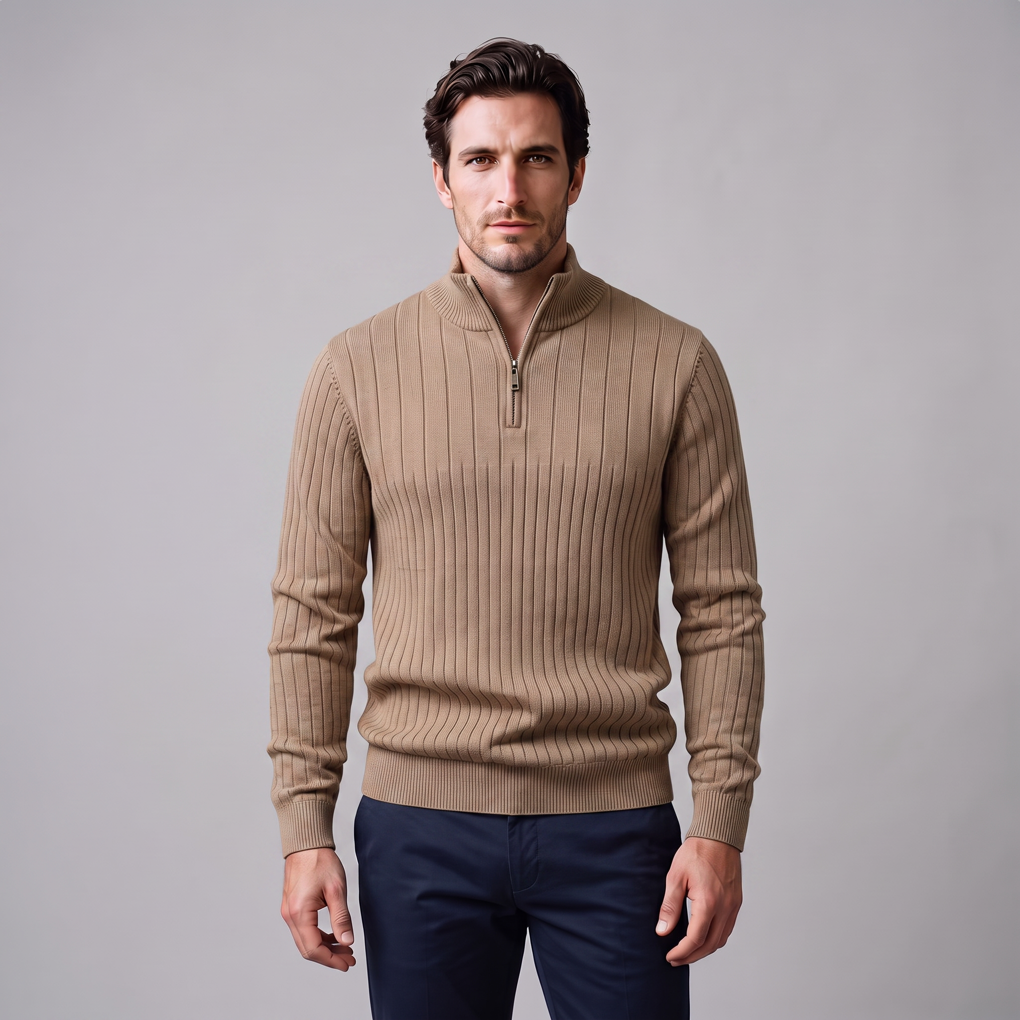 Men's Ribbed Half-Zip Cotton Sweater