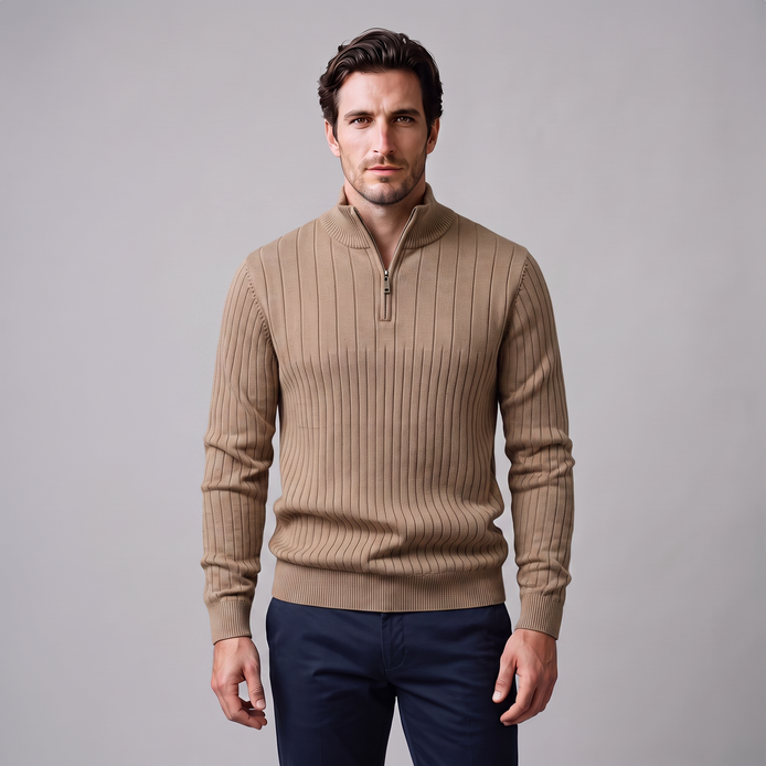 Men's Ribbed Half-Zip Cotton Sweater