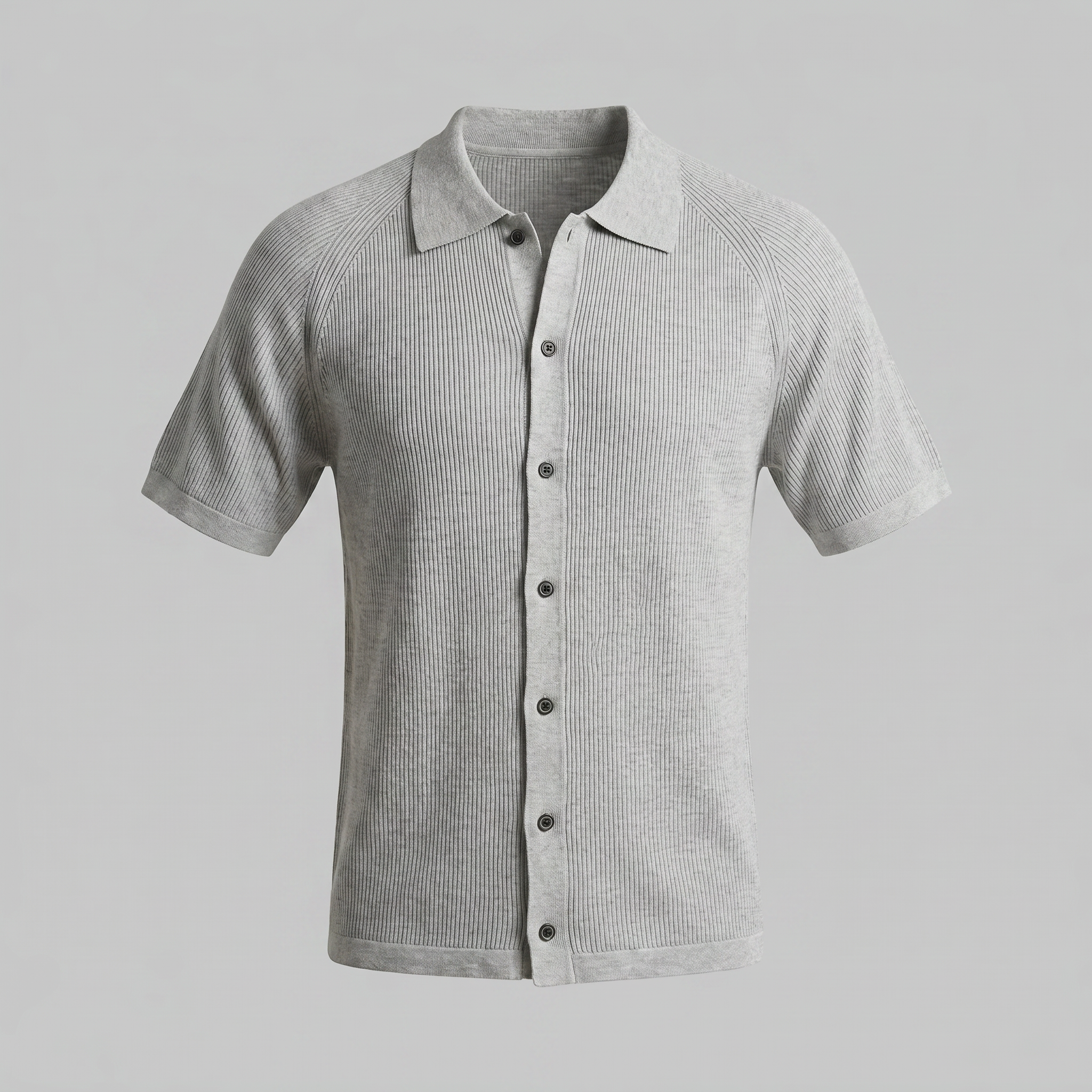 Men's Ribbed Knit Button-Through Polo