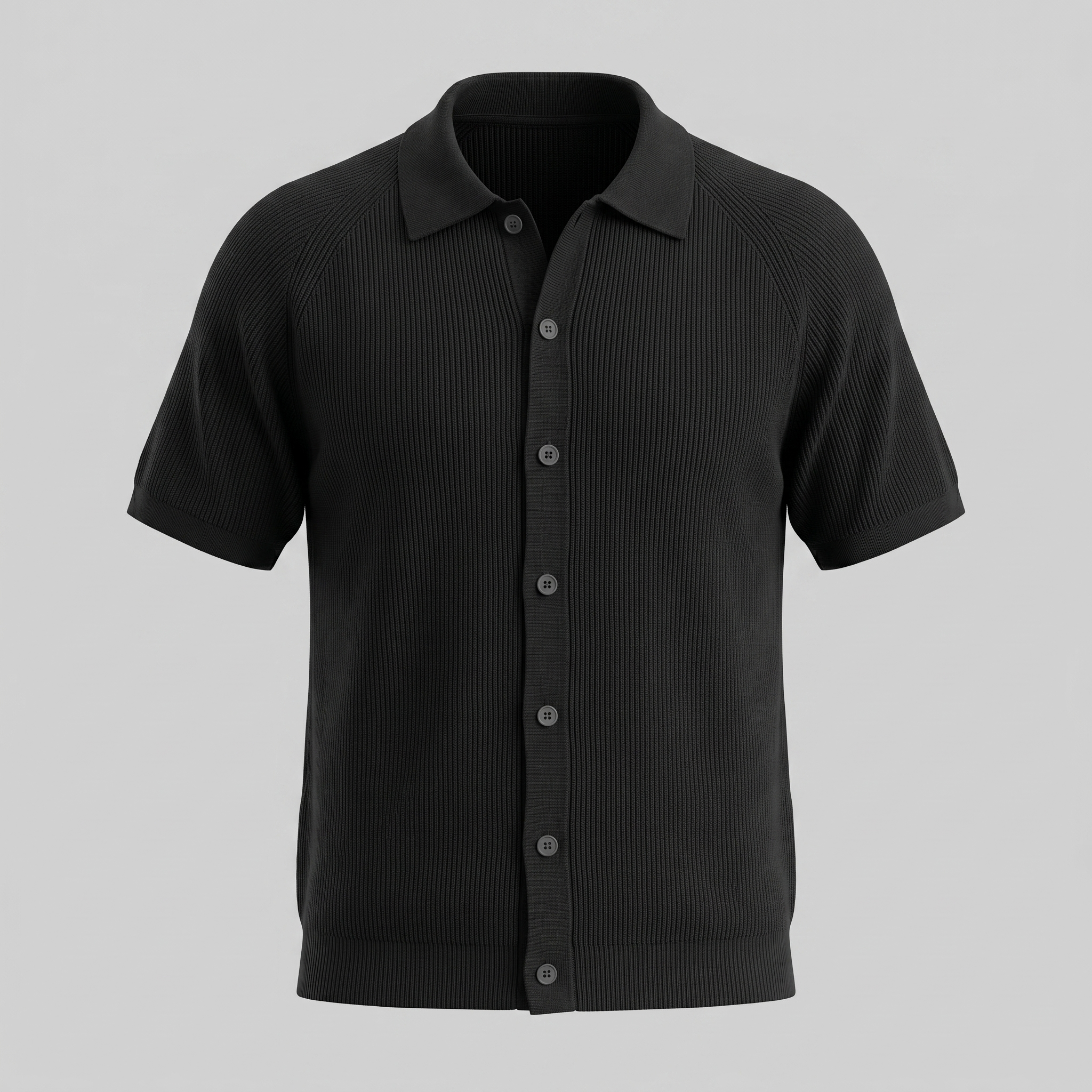 Men's Ribbed Knit Button-Through Polo