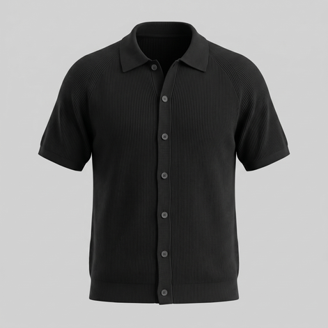 Men's Ribbed Knit Button-Through Polo