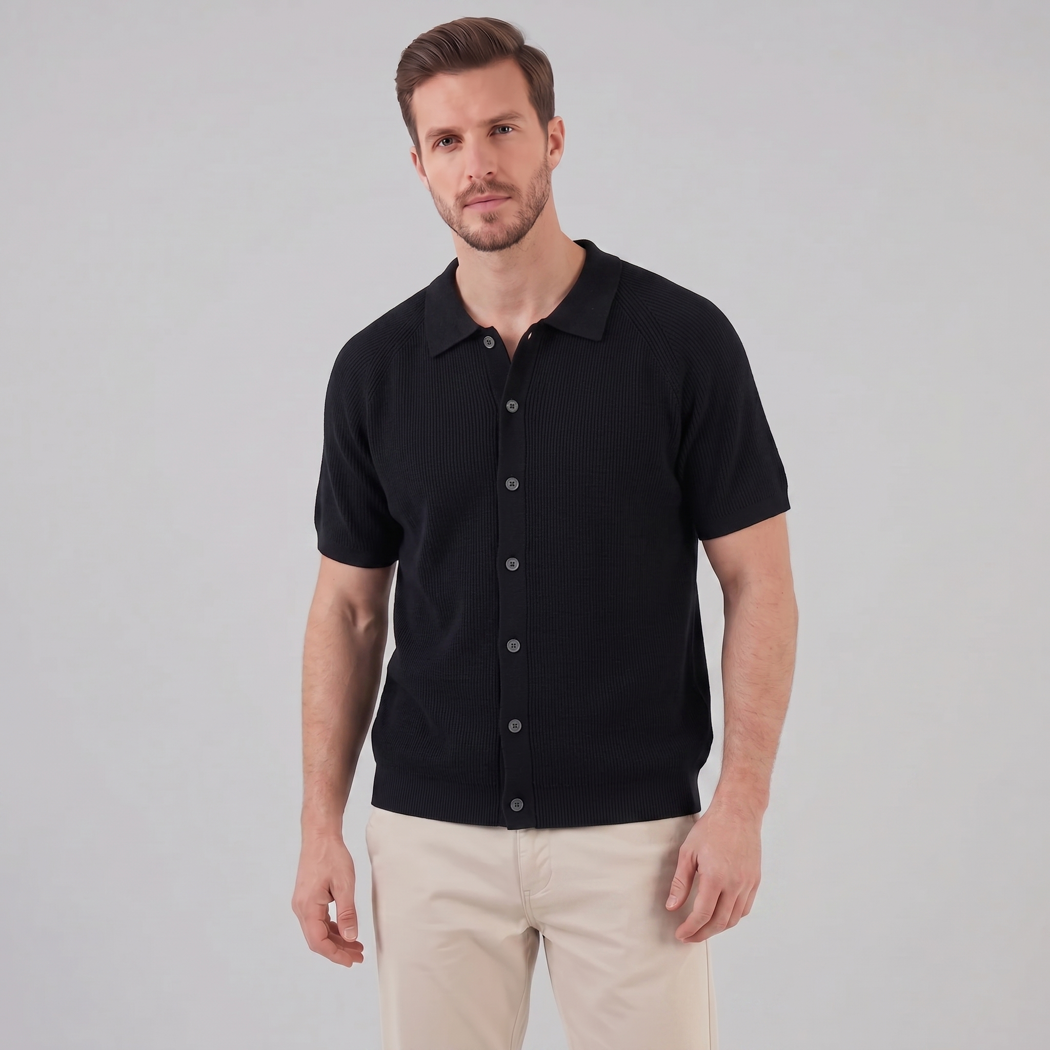 Men's Ribbed Knit Button-Through Polo – Montanello