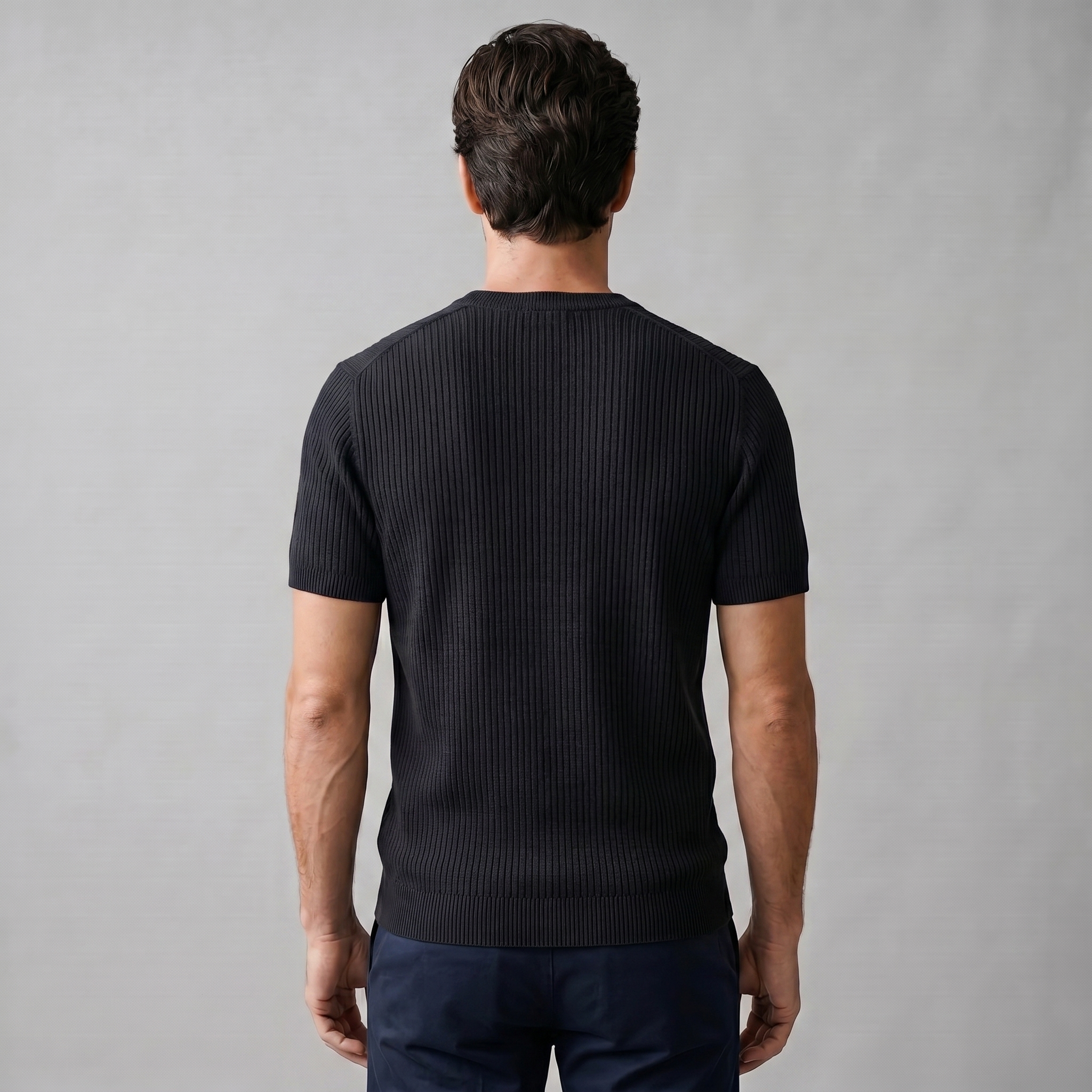 Men's Ribbed Knit Crew Neck T-Shirt