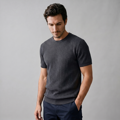 Men's Ribbed Knit Crew Neck T-Shirt