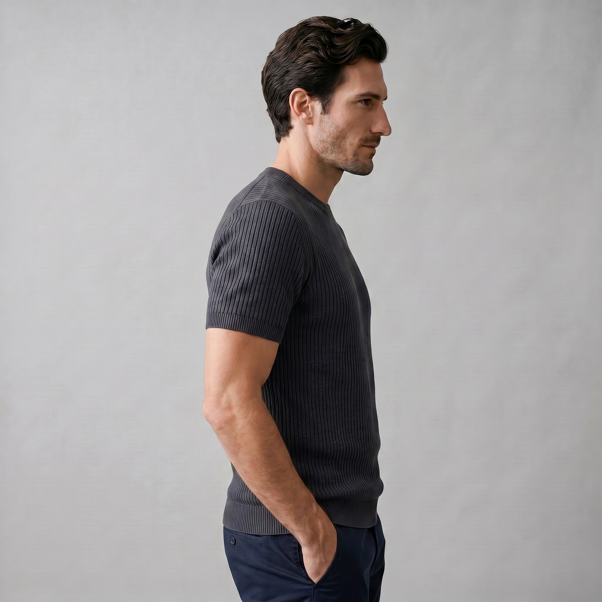 Men's Ribbed Knit Crew Neck T-Shirt