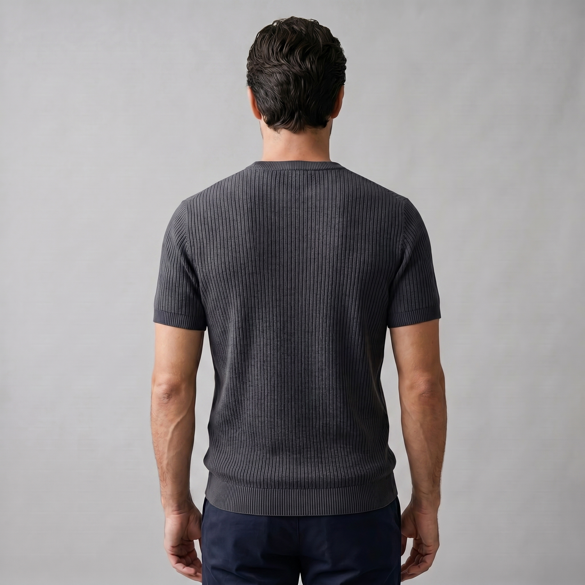 Men's Ribbed Knit Crew Neck T-Shirt