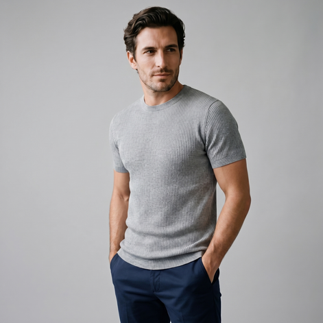 Men's Ribbed Knit Crew Neck T-Shirt