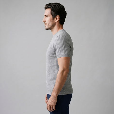 Men's Ribbed Knit Crew Neck T-Shirt